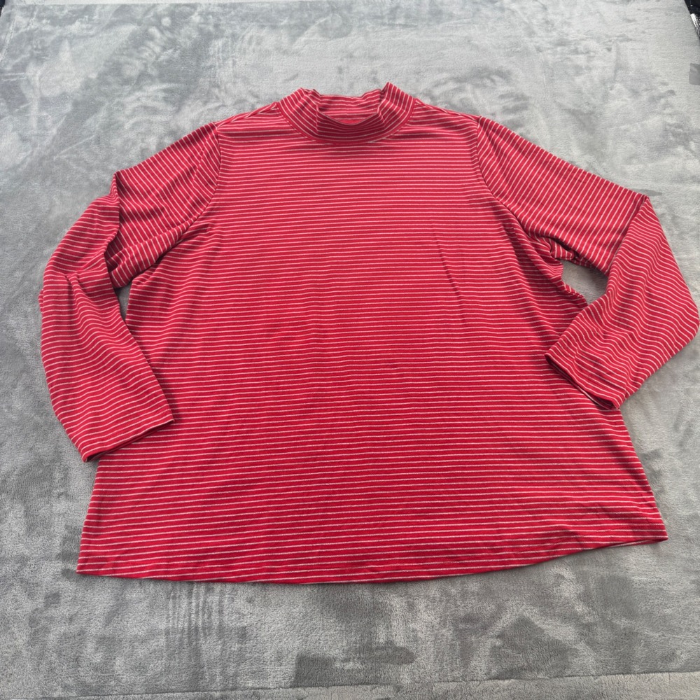 Denim & Co Red Silver Metallic Striped Mock Neck Long Sleeve Top Womens 2X - Picture 2 of 7